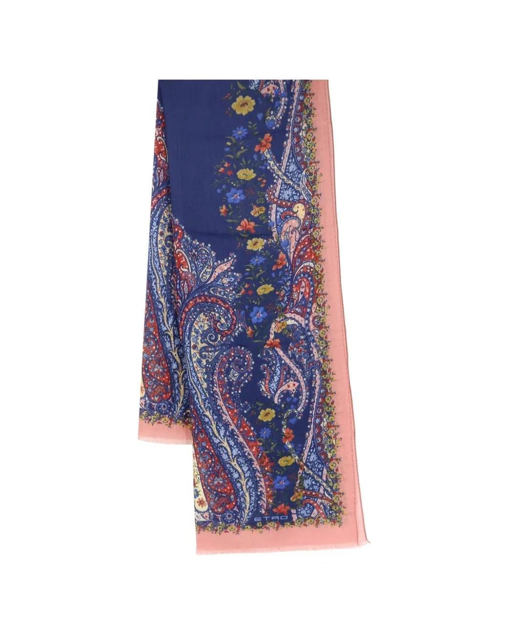Etro Blue Paisley-Print Fringed Scarf