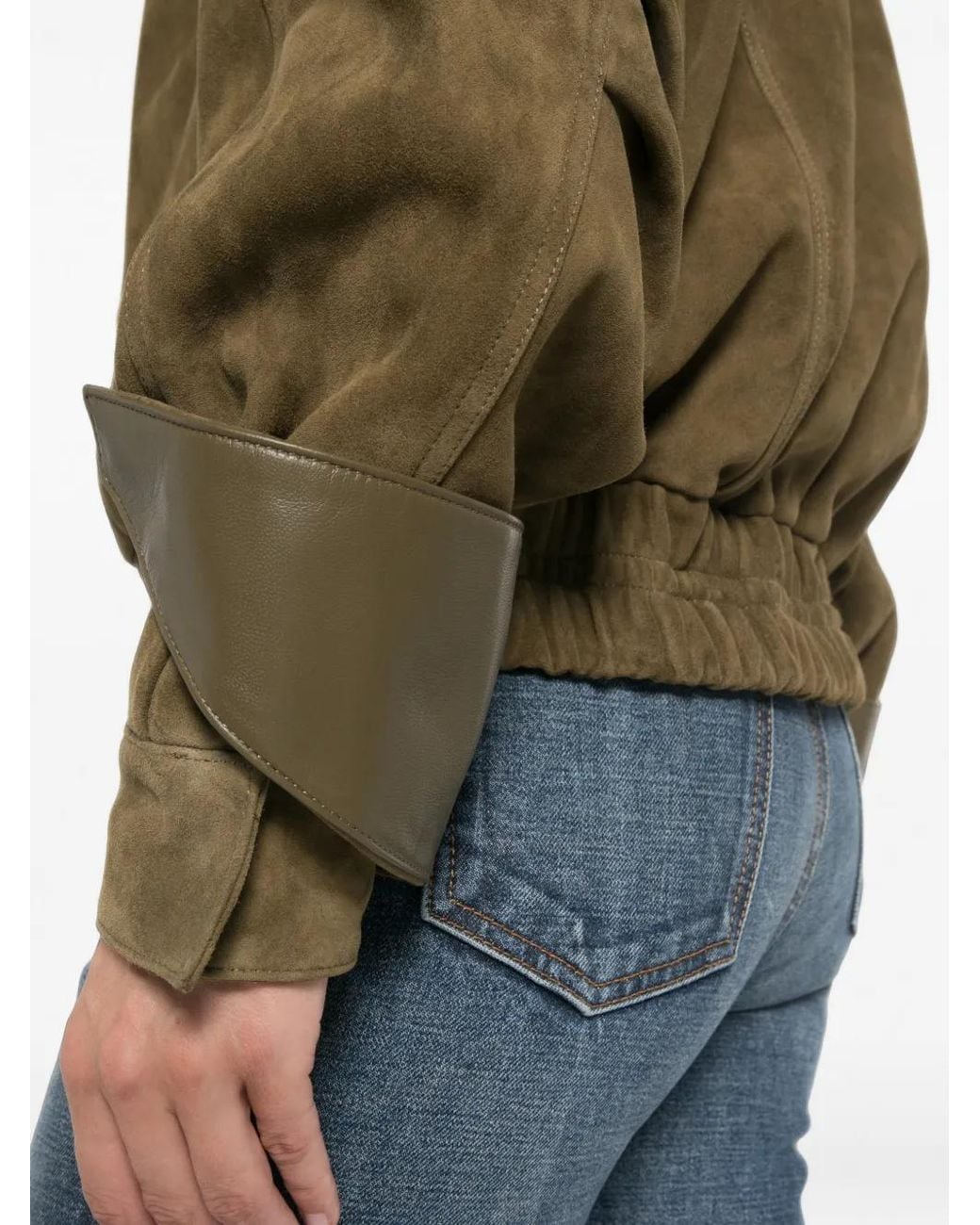 DUCIE Green Fiona High-Neck Bomber Jacket