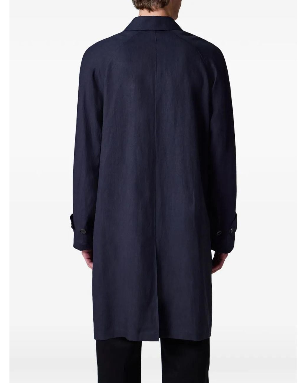 Paul Smith Blue Linen Raglan Mac for men