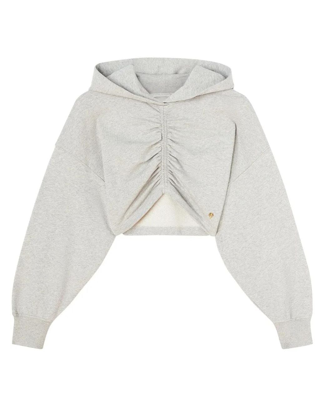 Palm Angels White Ruched-Detail Cropped Hoodie