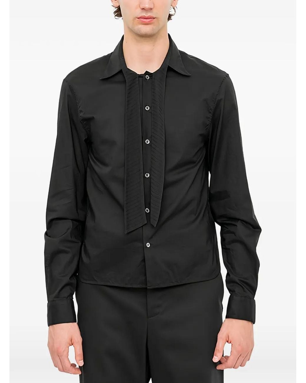 Ann Demeulemeester Black Stack Tie-Detail Shirt for men