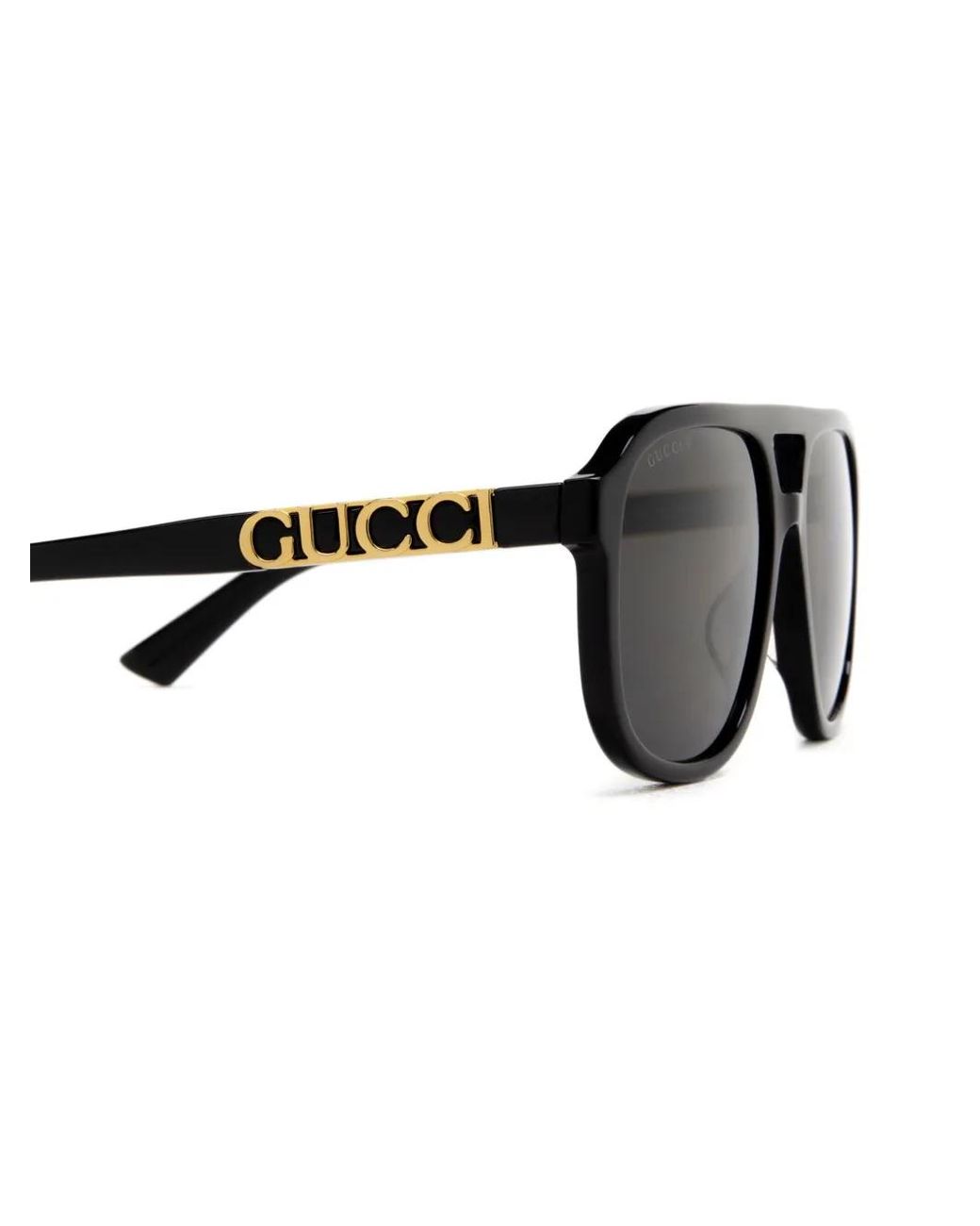 Gucci Black Pilot-Frame Logo-Plaque Sunglasses
