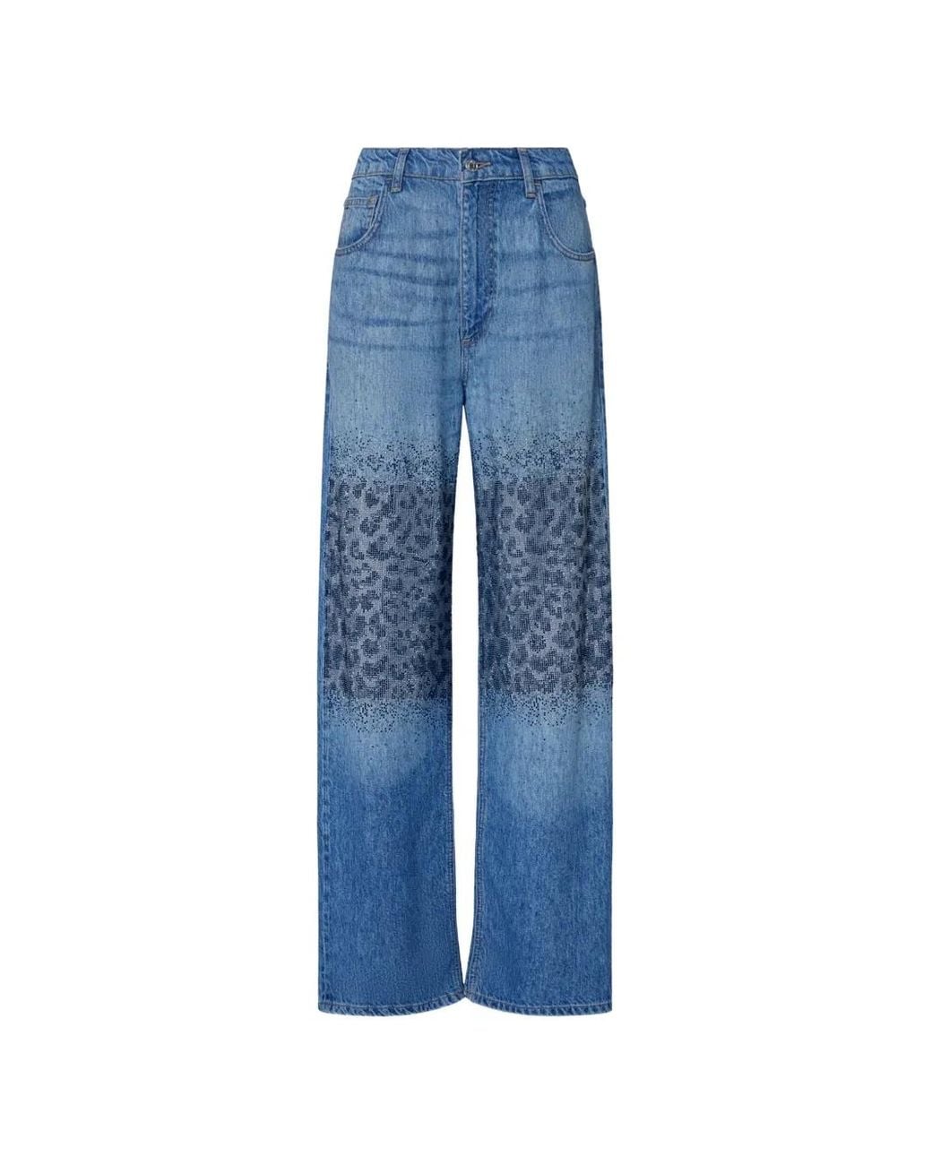 Liu Jo Blue Rhinestone Leopard-Pattern Jeans
