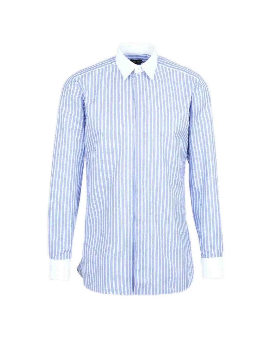 Tom Ford Blue Wide Stripe Classic Fit Shirt for men