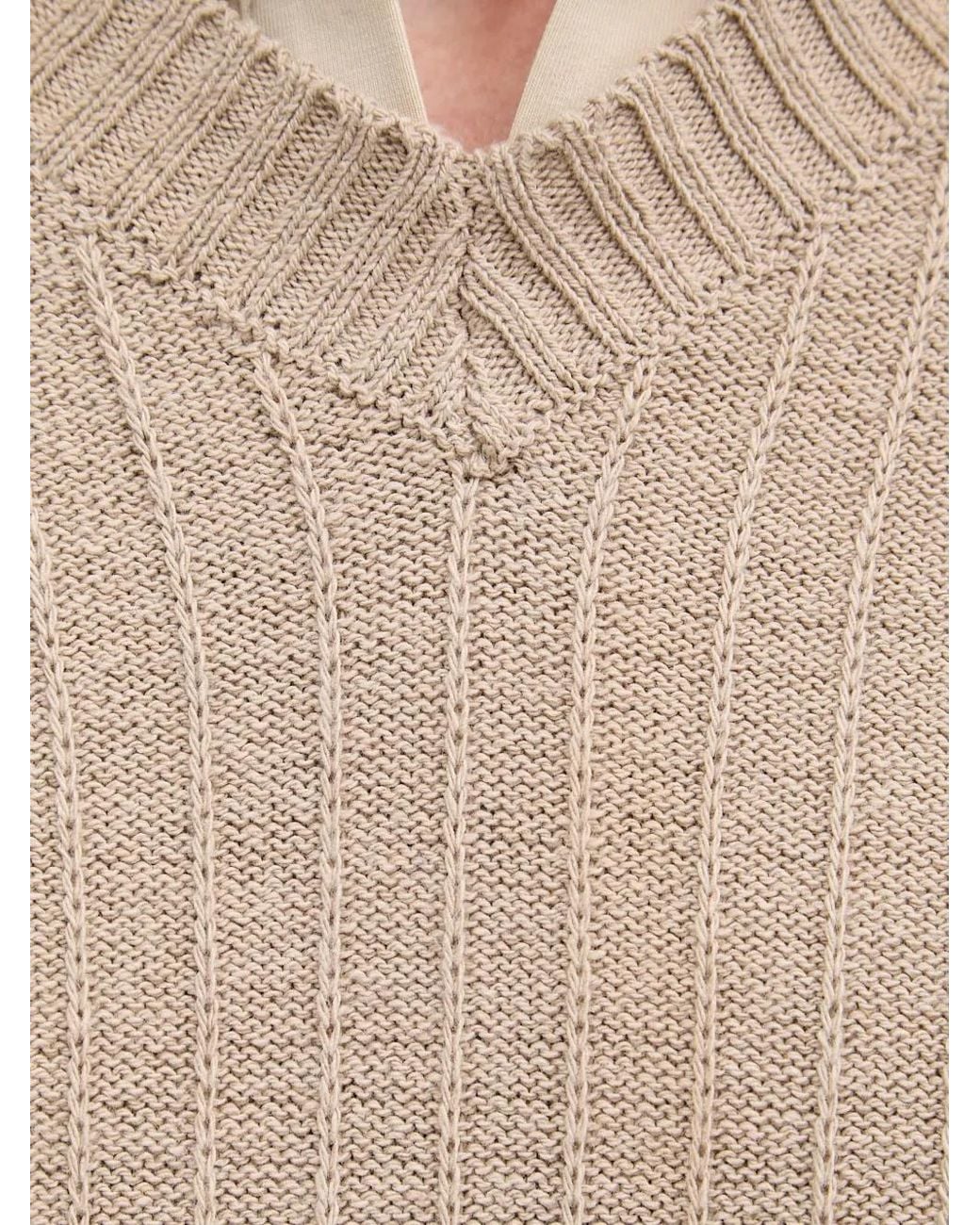 Sisley Natural Ribbed-Knit V-Neck Sweater for men