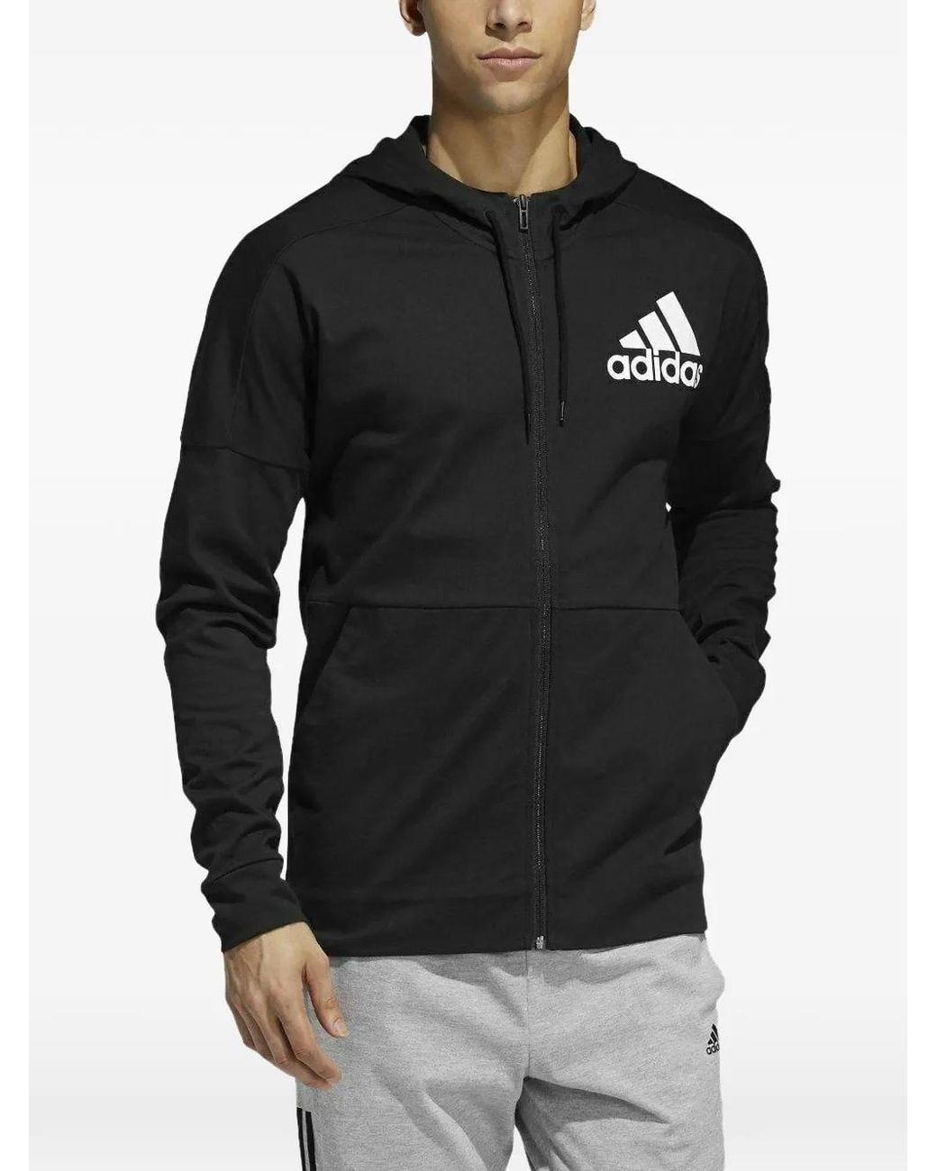 Adidas Black Hooded Full-Zip Hoodie for men