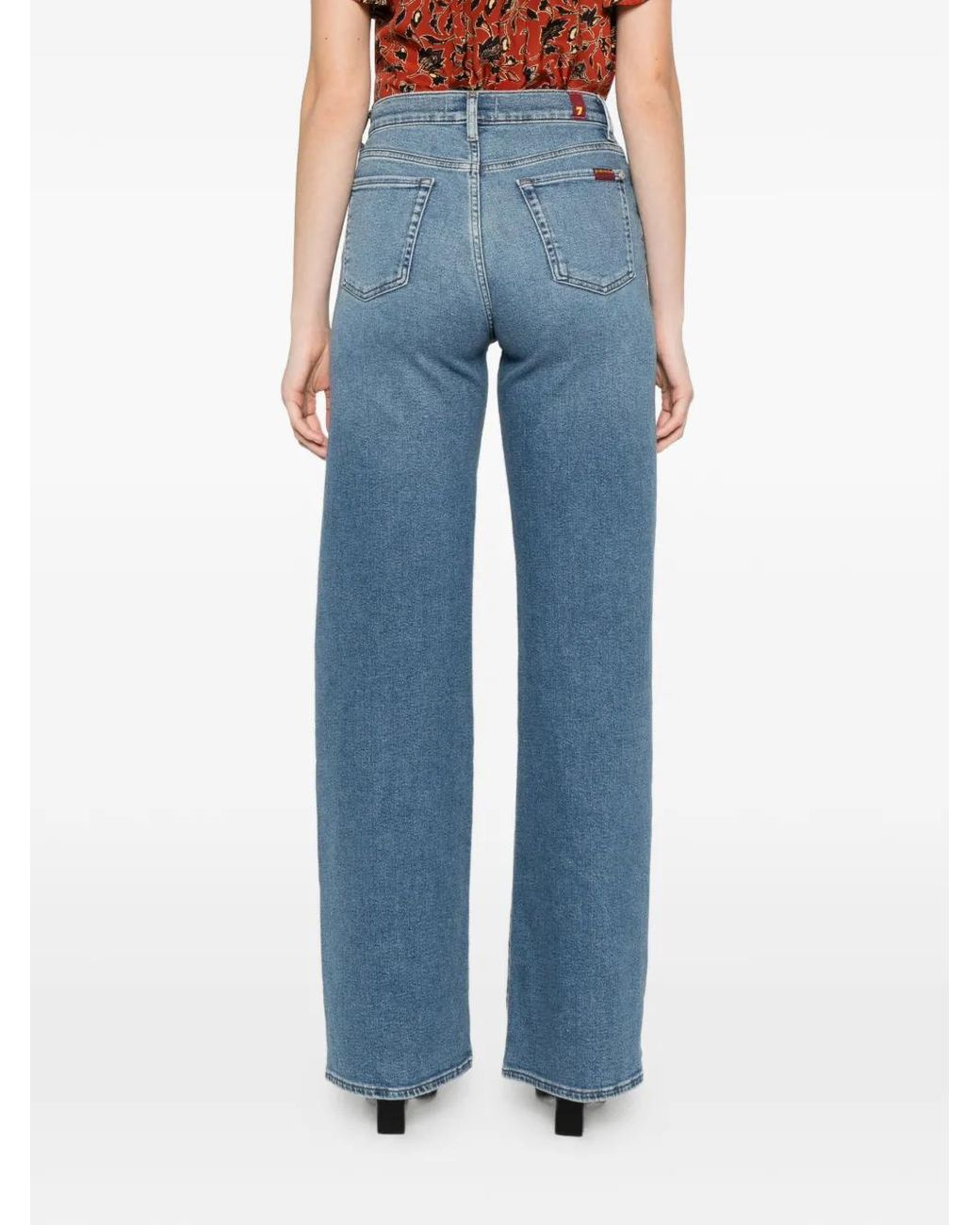 7 For All Mankind Blue Buttoned Wide-Leg Jeans