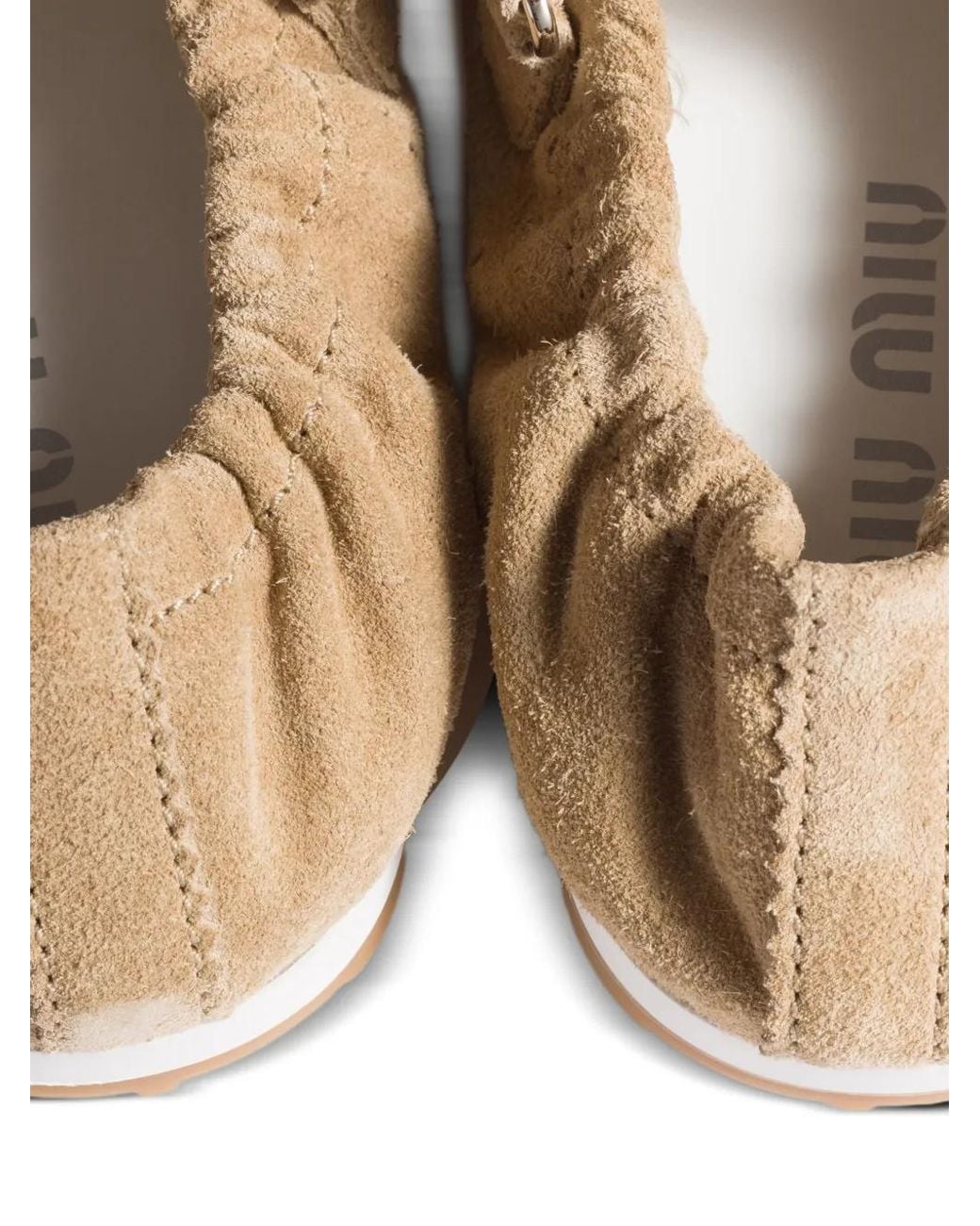 Miu Miu White Plume Suede Ballerinas