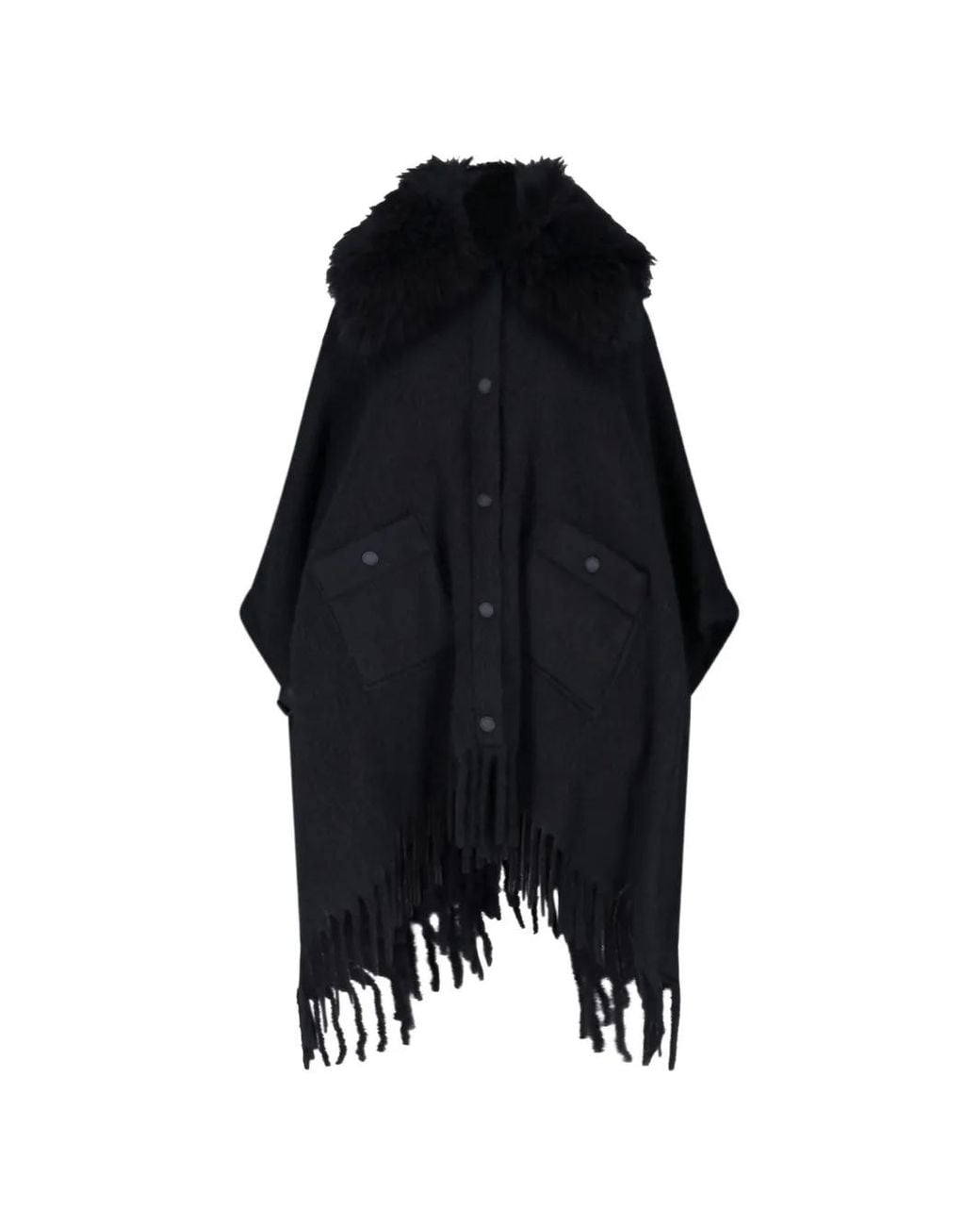 Moncler Black Fringed Shearling-Trim Jacket