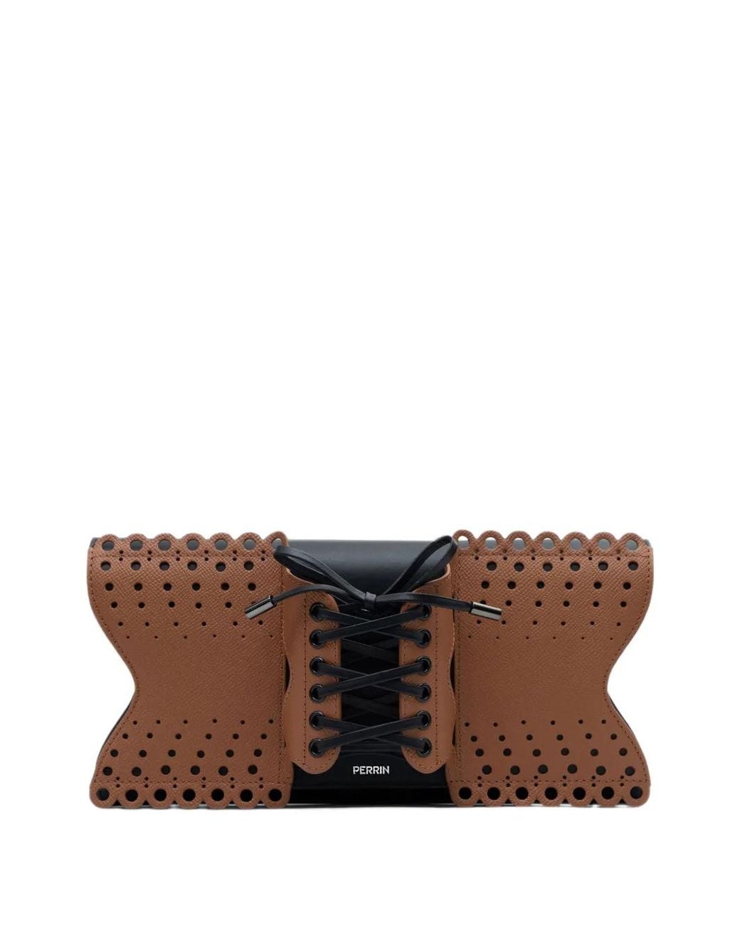 PERRIN Paris Brown Le Corset Perforé Lace-Up Clutch Bag