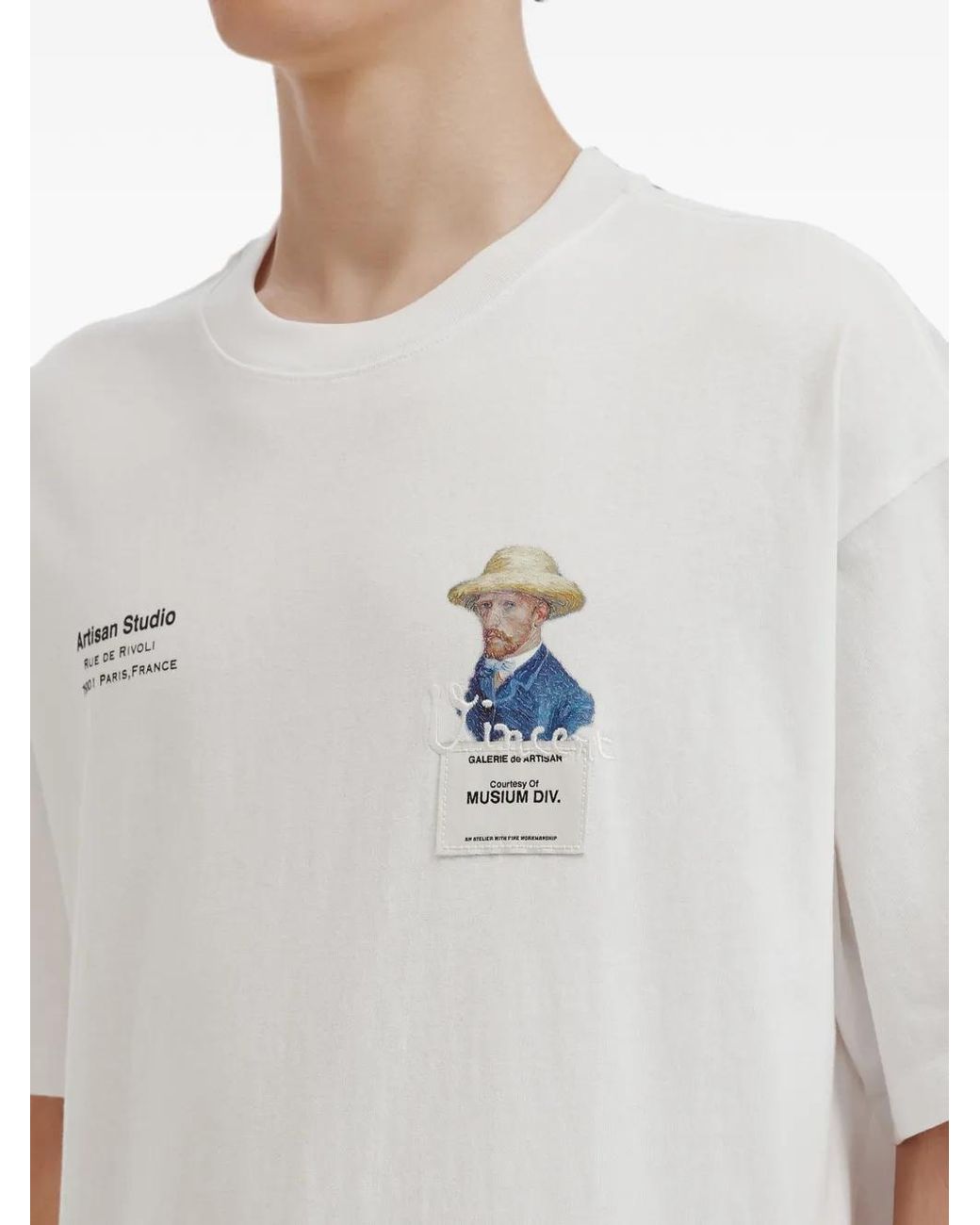Musium Div. White Graphic-Print Logo-Patch T-Shirt for men