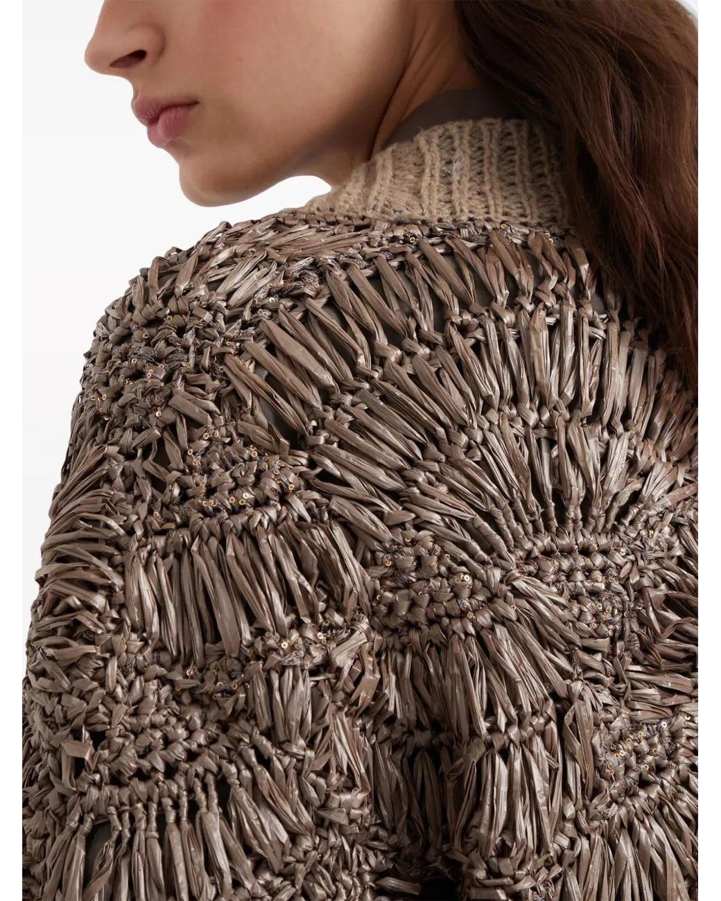 Brunello Cucinelli Brown Sequin-Embellished Knitted Cardigan