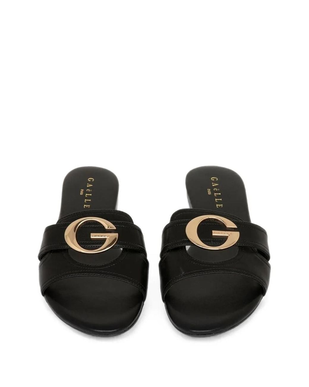 Gaelle Paris Black Logo-Plaque Sandals