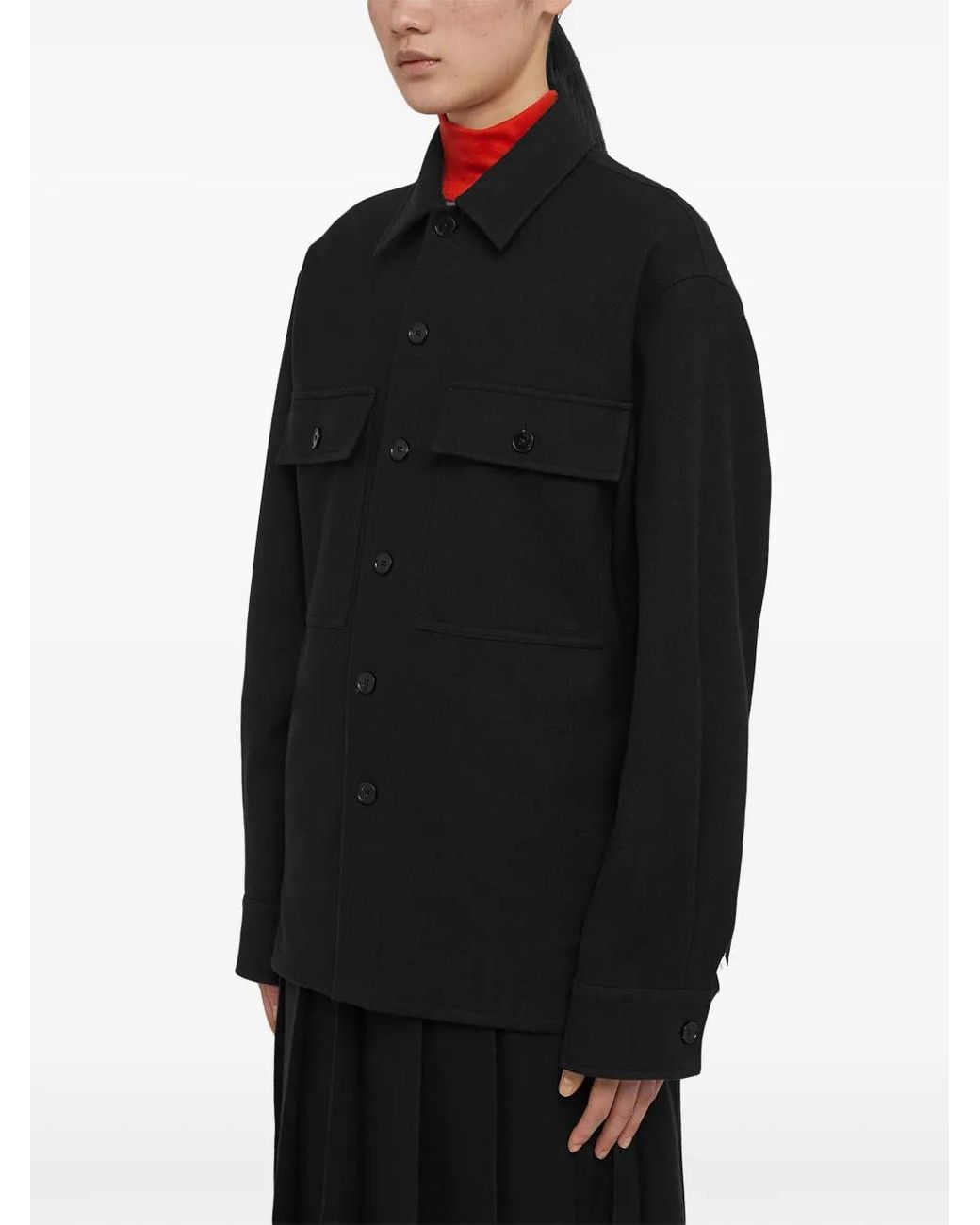 Jil Sander Black Long-Sleeve Wool Flannel Overshirt