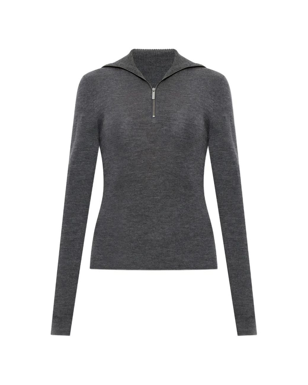 Gestuz Gray Gzrosalie Quarter-Zip Wool Sweater