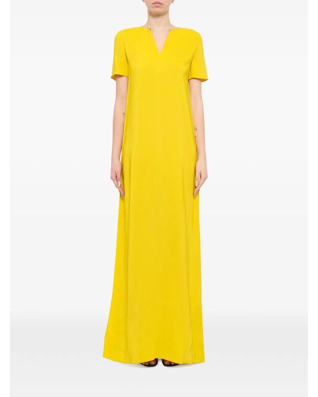 Lanvin Yellow V-Neck Short-Sleeve Maxi Dress