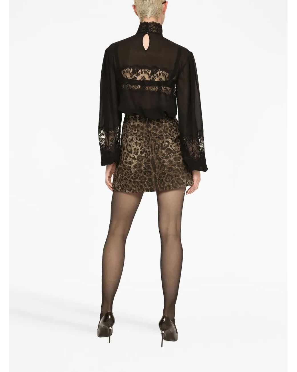 Dolce & Gabbana Black Lace Detail Silk Blouse