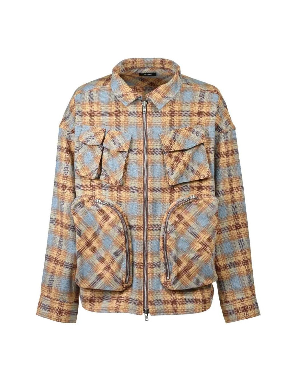 BREATH Yellow Check-Pattern Zip-Up Shirt Jacket for men