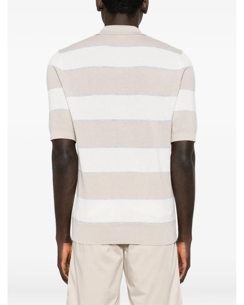 Eleventy White Striped Short-Sleeve Knitwear for men