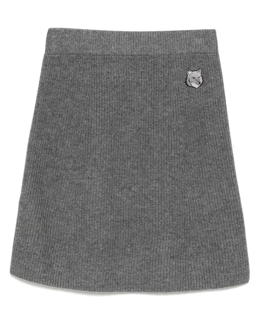 Maison Kitsuné Gray Bold Fox Head Patch Short Ribbed Skirt