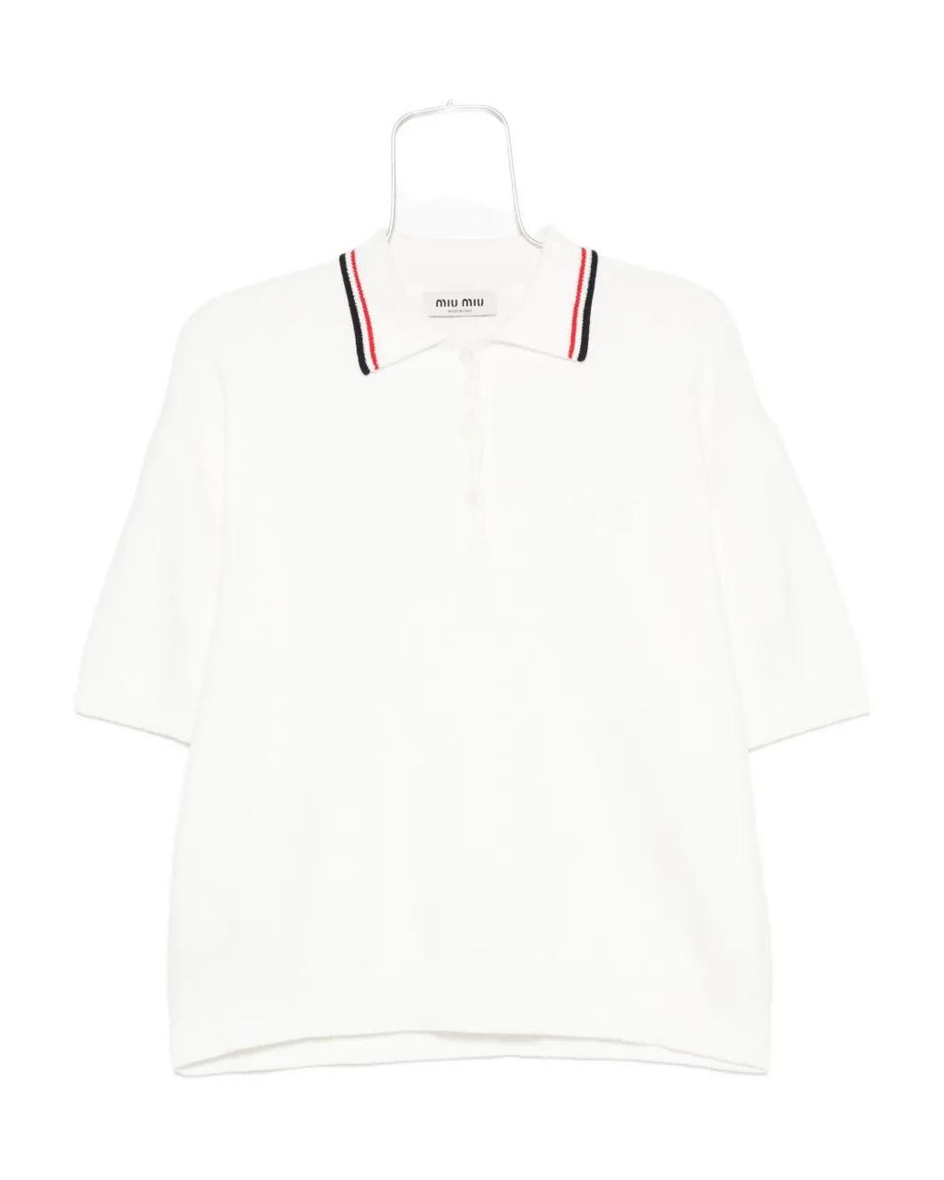 Miu Miu White Striped-Trim Polo Shirt