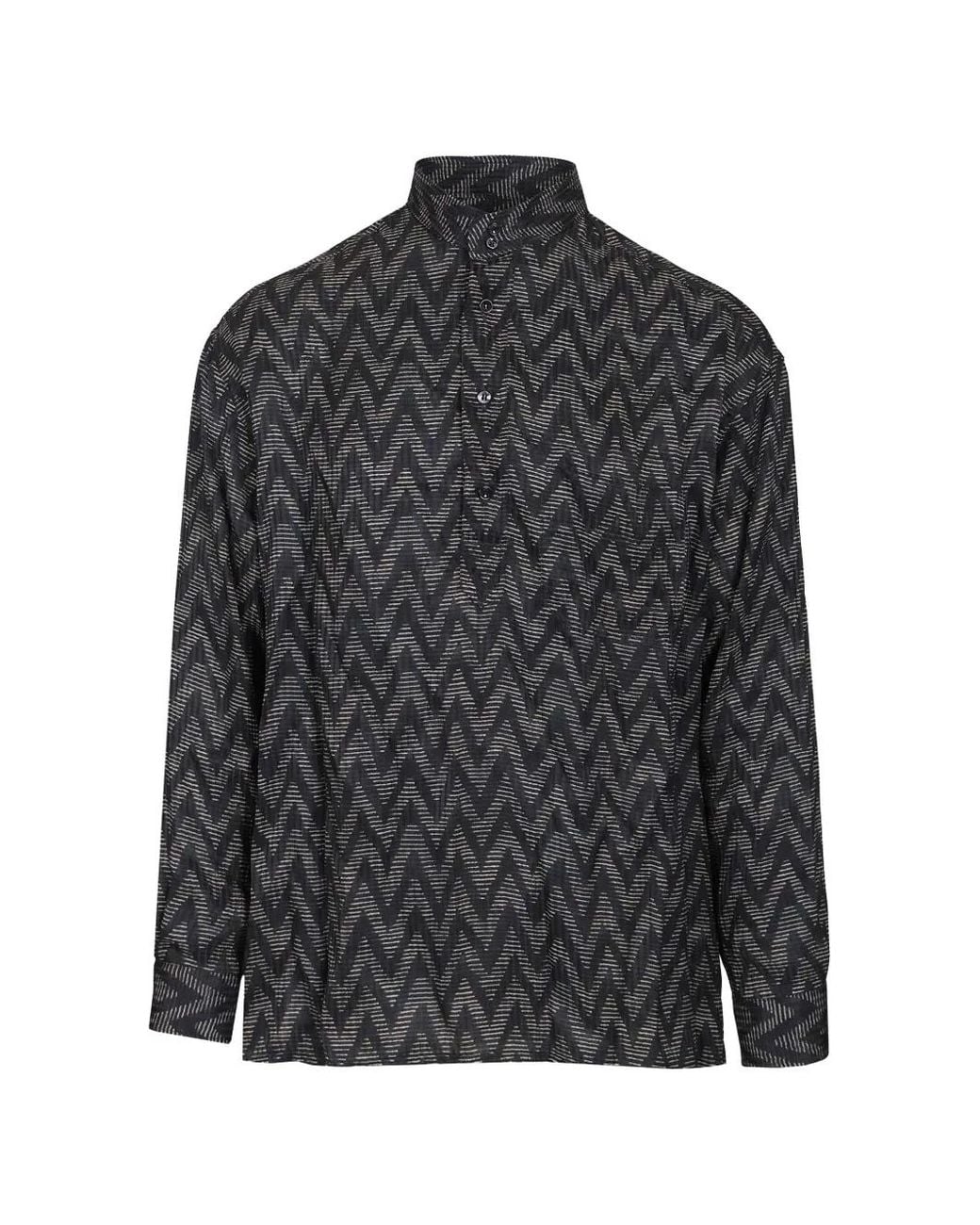 Giorgio Armani Gray Chevron-Print And Silk Polo Shirt for men