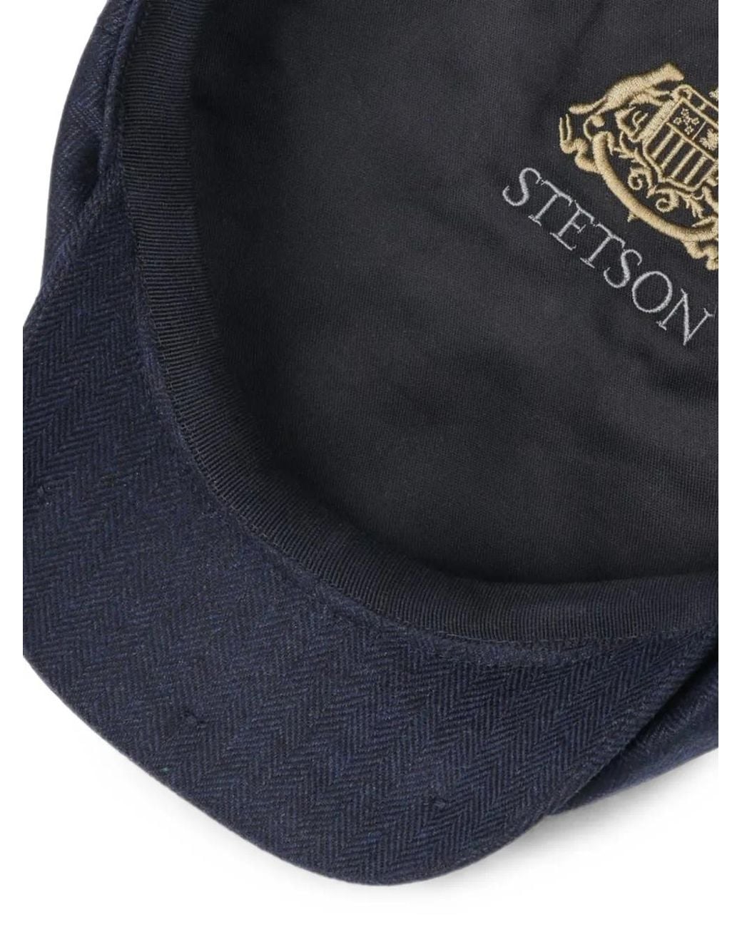 Stetson Blue Herringbone Wool Flat Cap for men