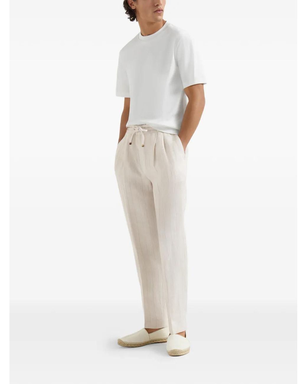 Brunello Cucinelli White Linen Paint Pants For for men