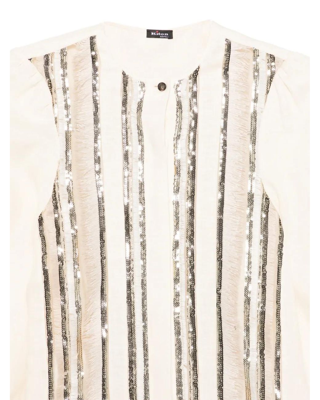 Kiton White Sequin Striped Top