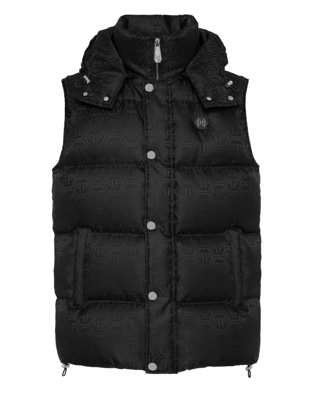 Philipp Plein Black Nylon Down Vest Monogram for men
