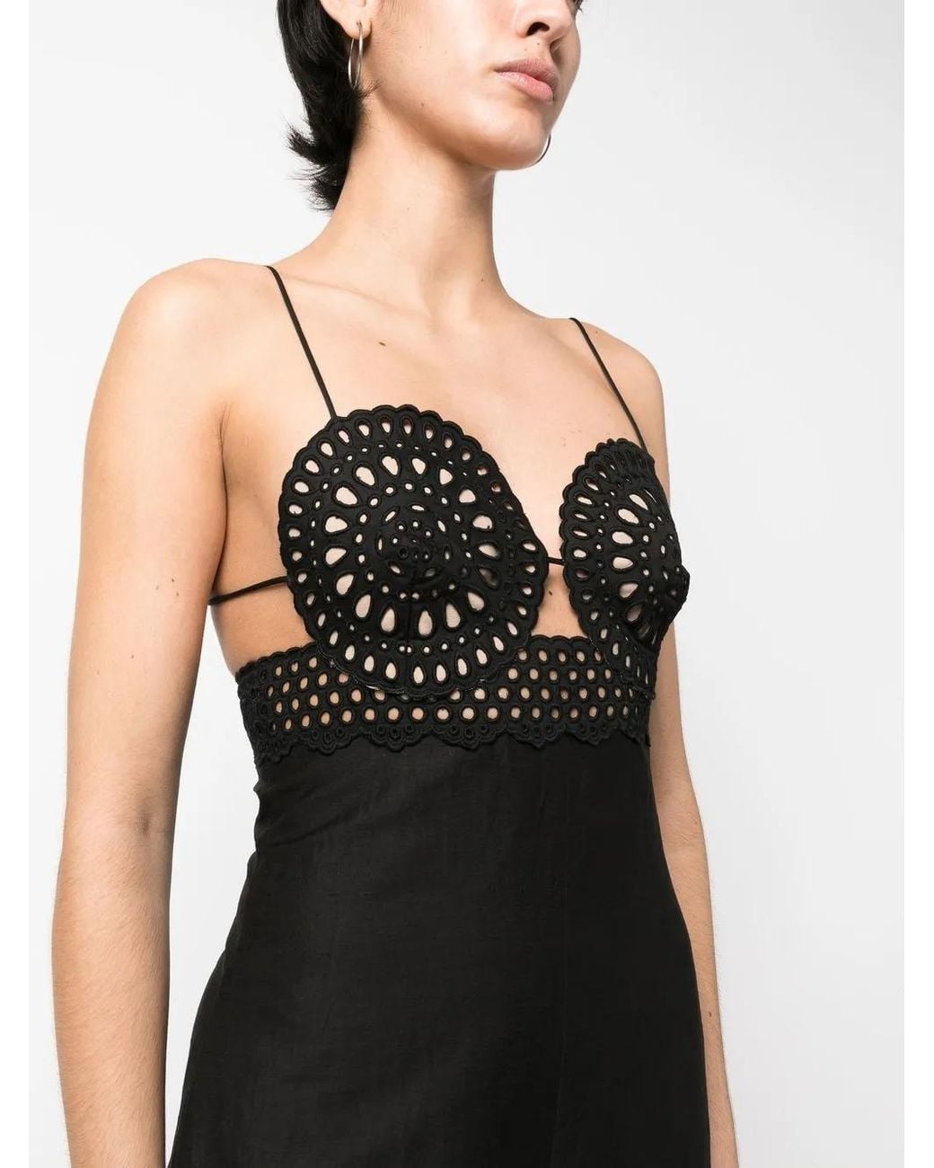 Stella McCartney Black Flared Jumpsuit In Broderie Anglaise Lace
