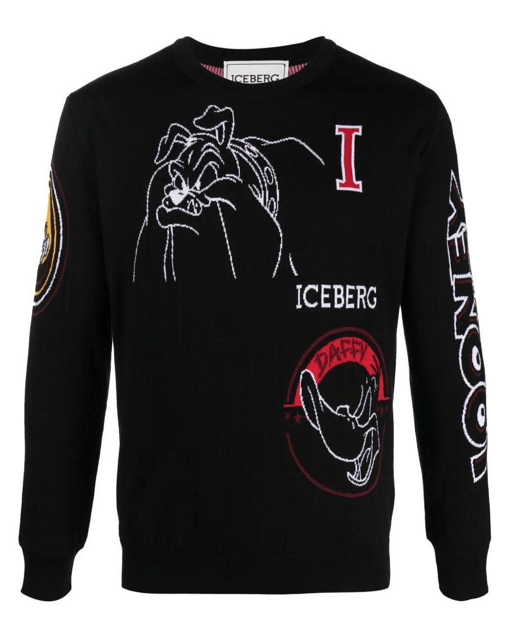 Iceberg Black Cartoon-Print Crew-Neck Jumper for men