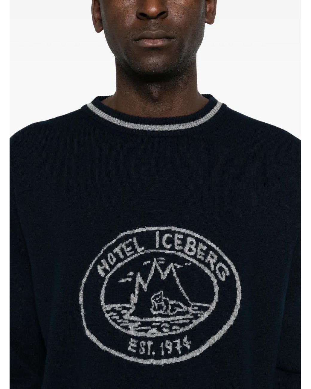 Iceberg Black Logo-Intarsia Tipped Sweater for men