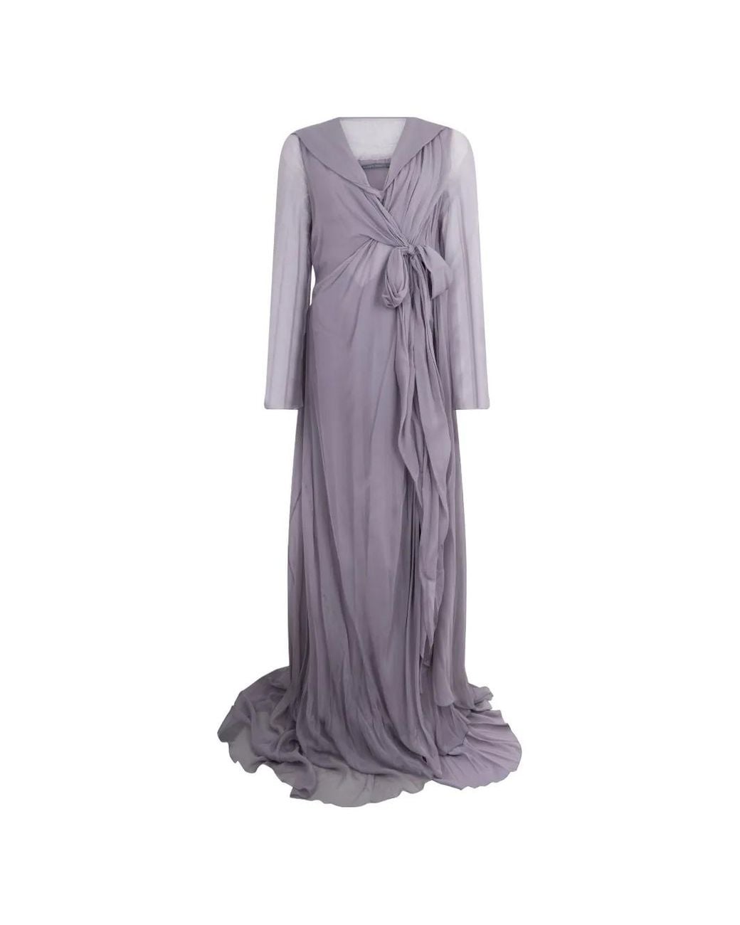 Alberta Ferretti Purple Hooded Silk Maxi Dress