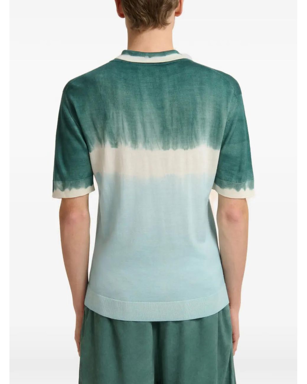 Marni Green Wool-Silk Polo Shirt With Tie-Dye Effect for men