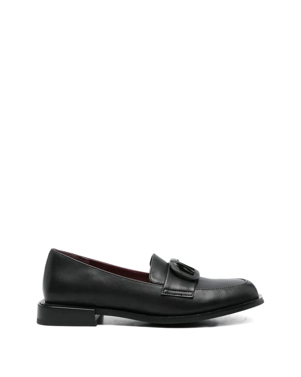 Linda Baumann Black Buckle-Detail Leather Loafers