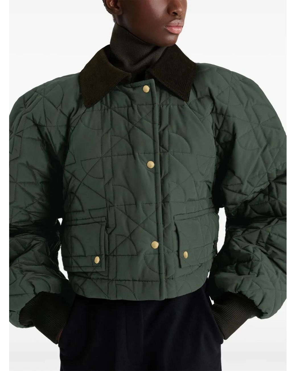 Patou Green Cropped Quilted Bomber Jacket