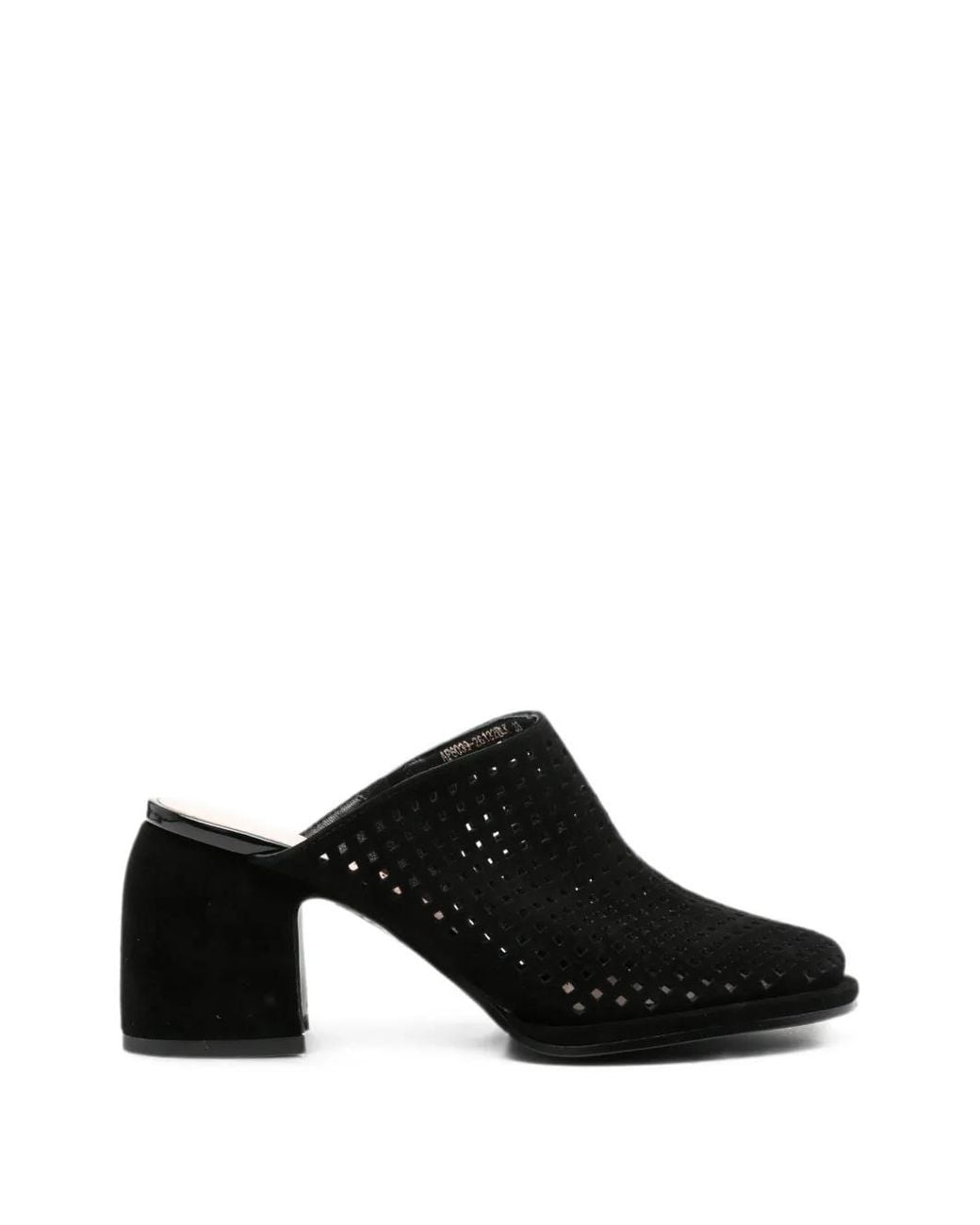 ADRIANNA FERETTI Black Perforated Block-Heel Mules