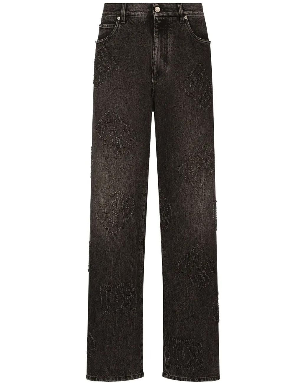 Dolce & Gabbana Black Logo-Embroidered Straight-Leg Jeans for men