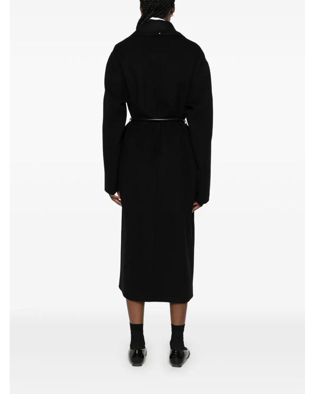 Sportmax Black Zannata Belted Coat With Notch Lapels