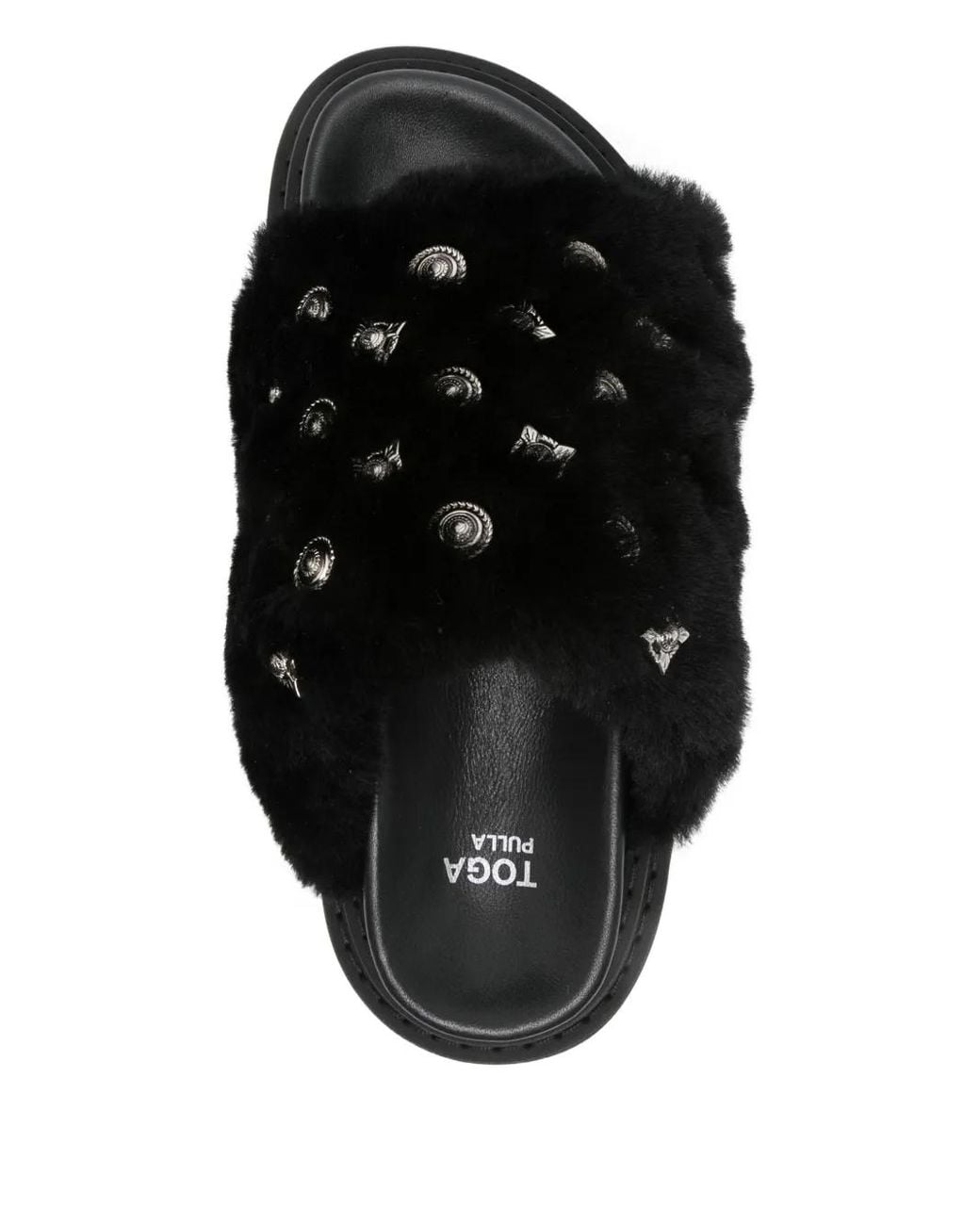 Toga Black 40Mm Shearling Studded Sandals