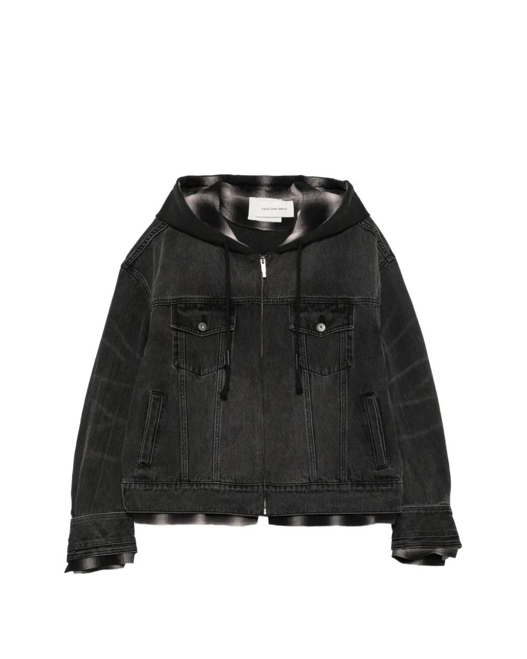 Feng Chen Wang Black Layered-Hooded Denim Jacket for men