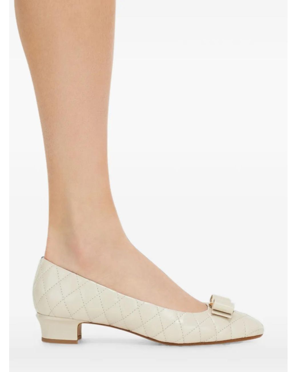 Ferragamo Natural Quilted Vara Bow Pumps