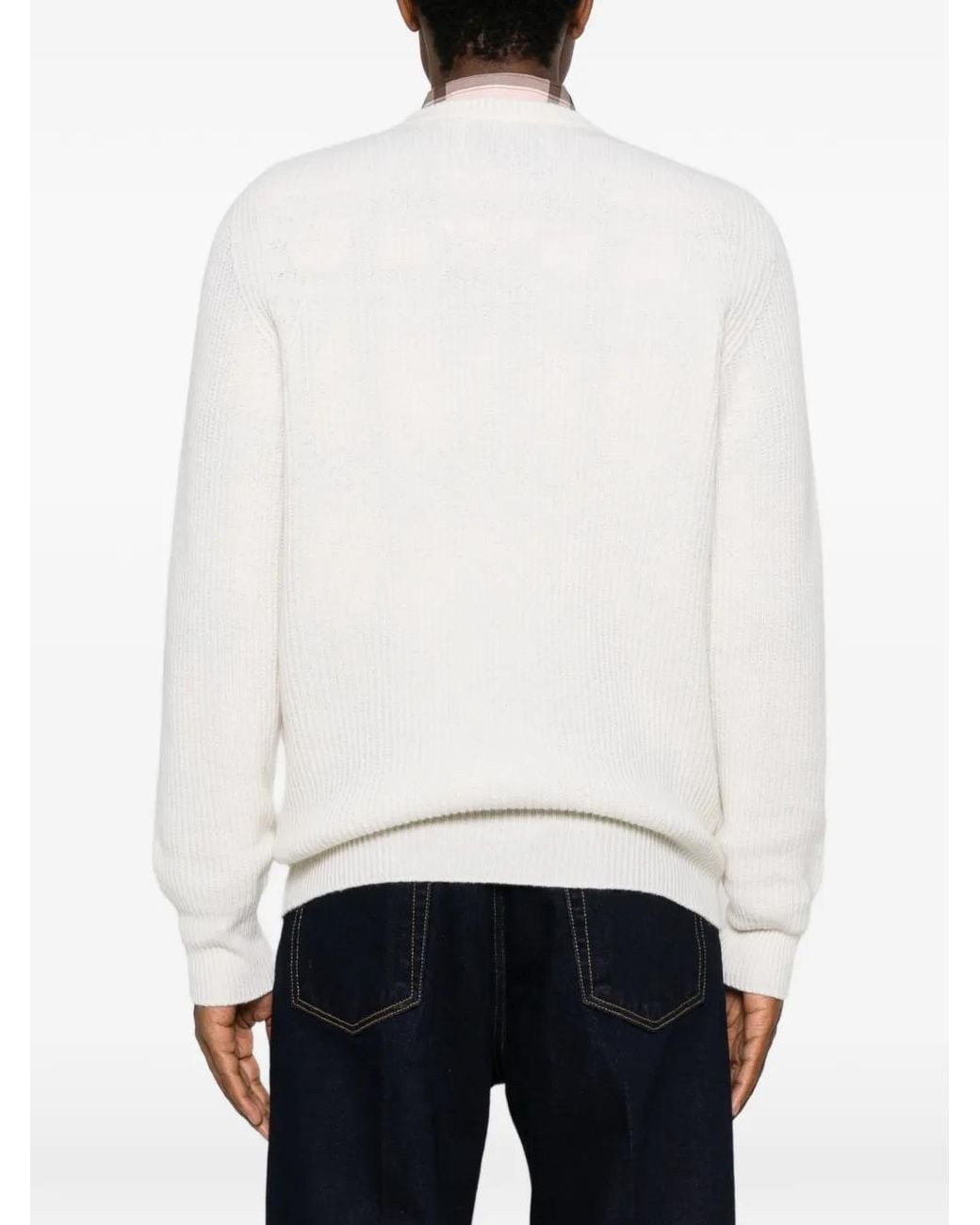 Amaranto White Ribbed-Knit Button-Up Sweater for men