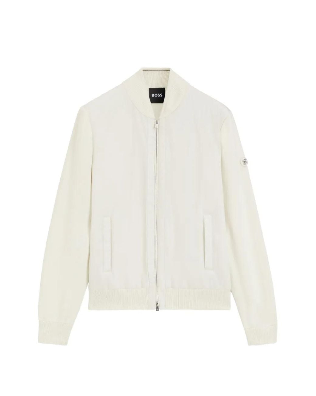 Boss White Cotton-Knit Hybrid Jacket With Bomber Collar for men