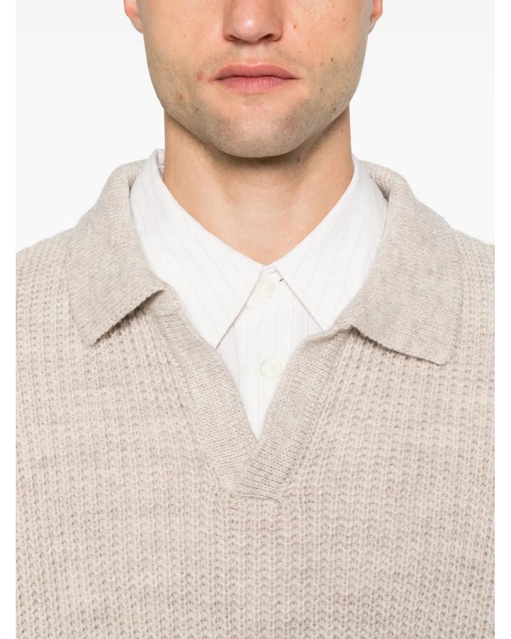 Imperial White Pull En Maille Gaufrée for men