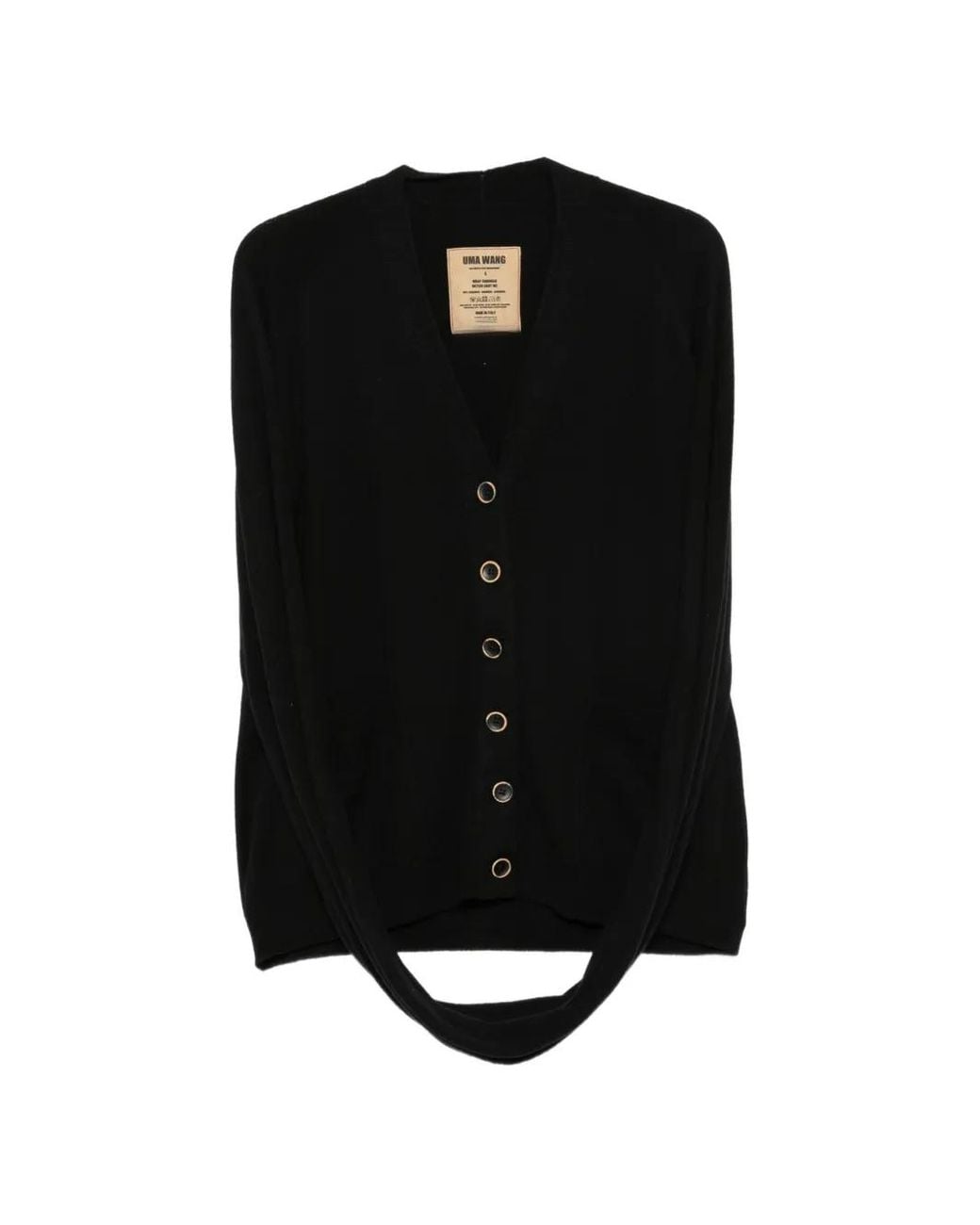 Uma Wang Black Cape-Style V-Neck Cardigan