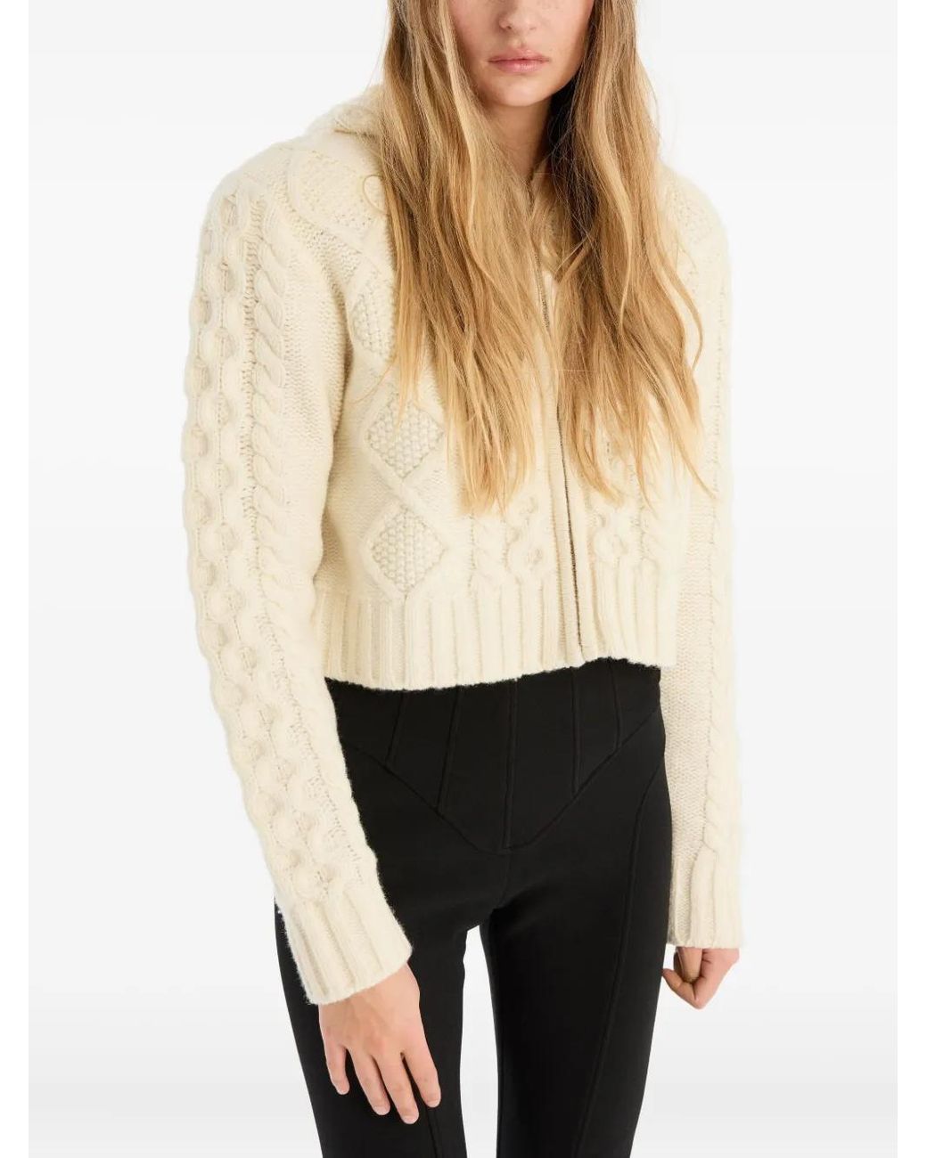 ROTATE BIRGER CHRISTENSEN White Kapuzen-Cardigan mit Zopfmuster