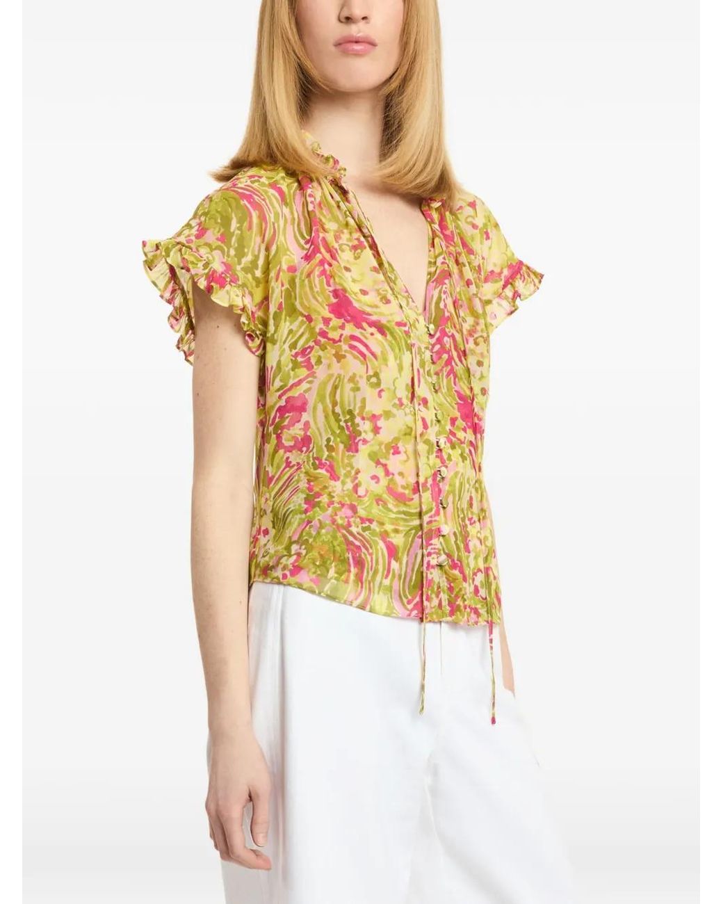 Cinq À Sept Yellow Daisy Swirl Jenise Ruffled Top