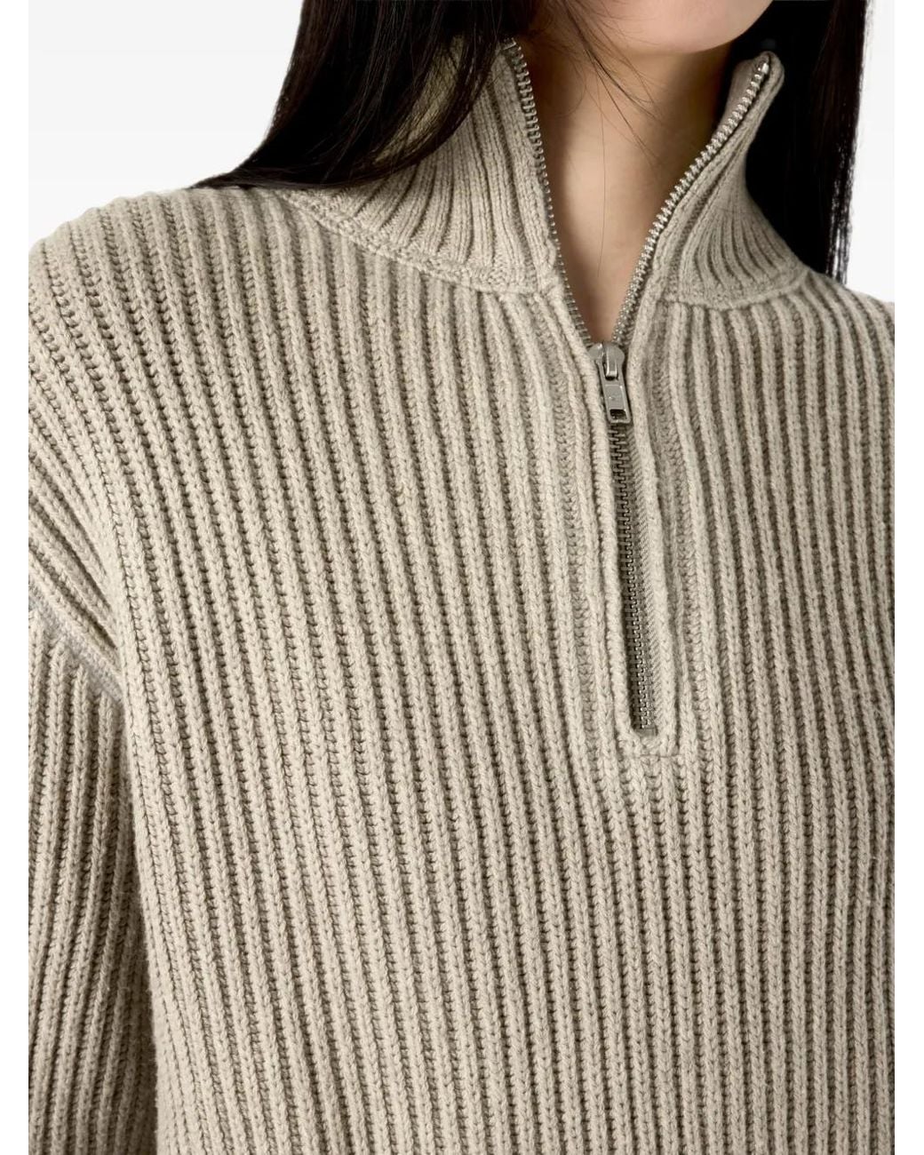 CAMPERLAB White Ribbed Quarter-Zip Sweater